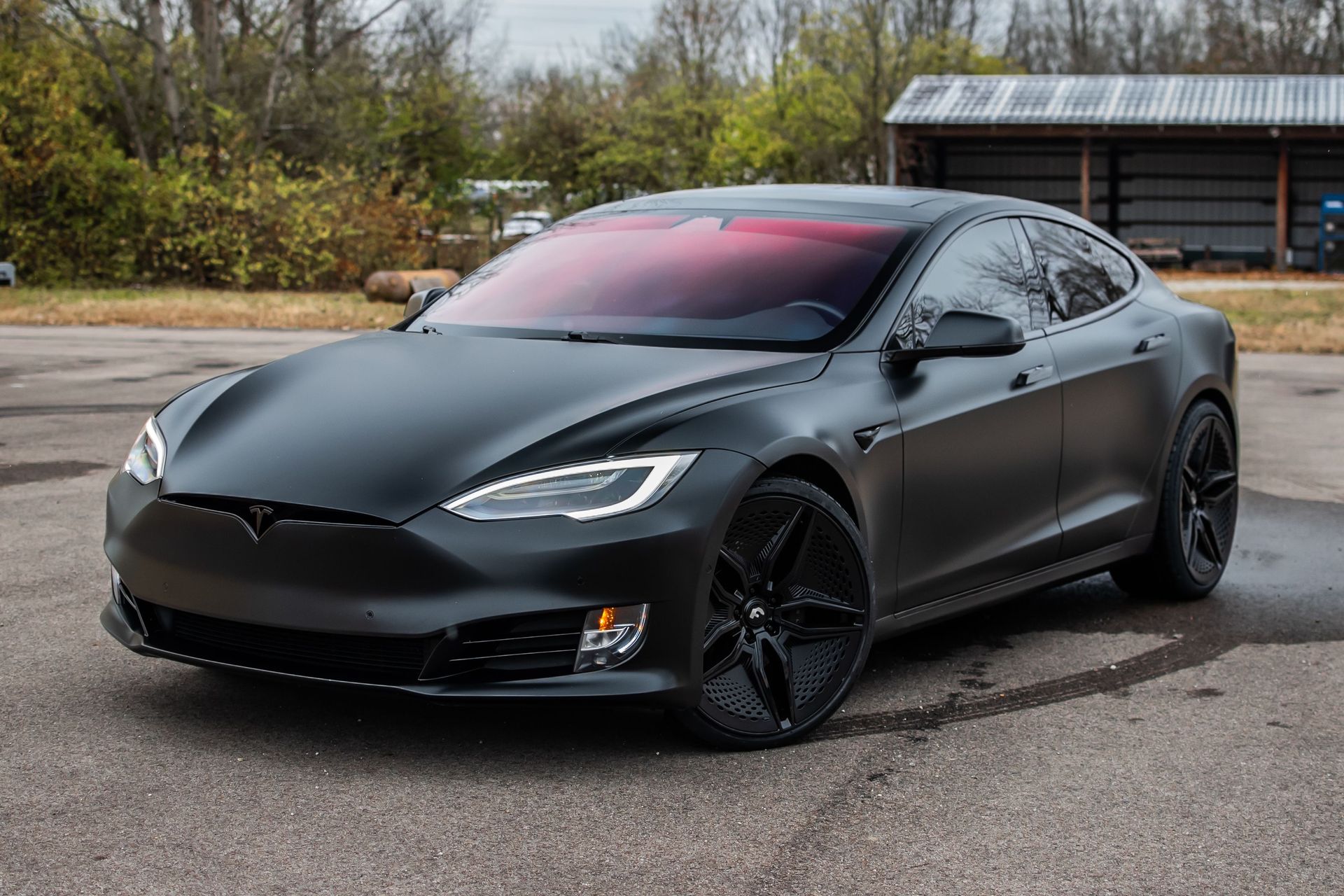 Tesla Satin PPF Black Front Shot