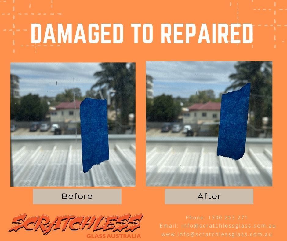 A Picture Of A Door Before And After Being Repaired — Scratchless Glass Australia in Maroochydore, QLD