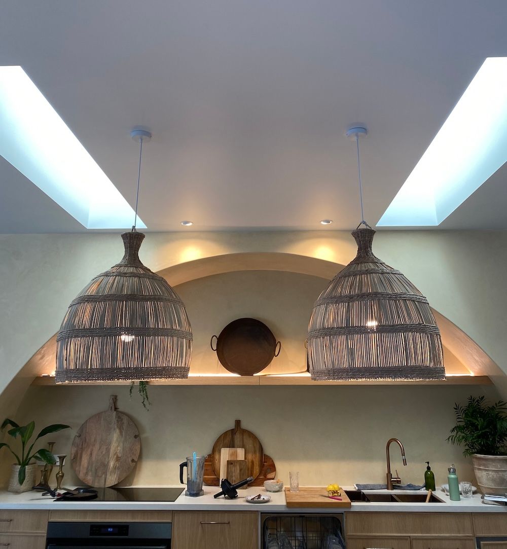 Two Pendant Lights Hanging Over a Kitchen — Brightway Electrical in Lismore, NSW