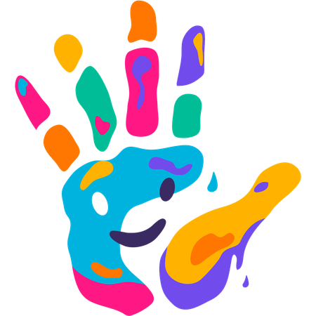 Colorful handprint with smiley face.