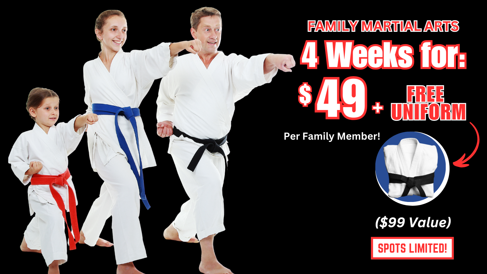 A family is practicing martial arts for $ 49 a week