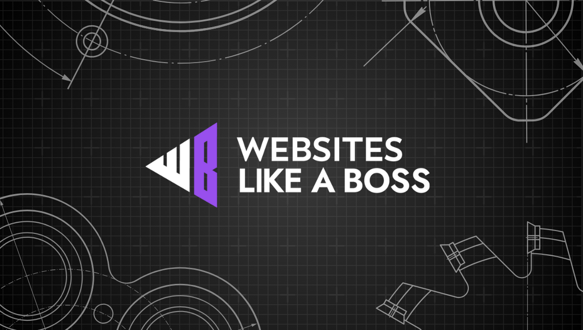 Logo for Websites Like A Boss: Purple and white logo on black background with blueprint-style design.