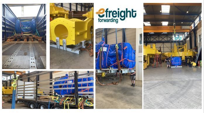 een collage van foto's van een magazijn met onderaan de woorden e vrachtvervoer.