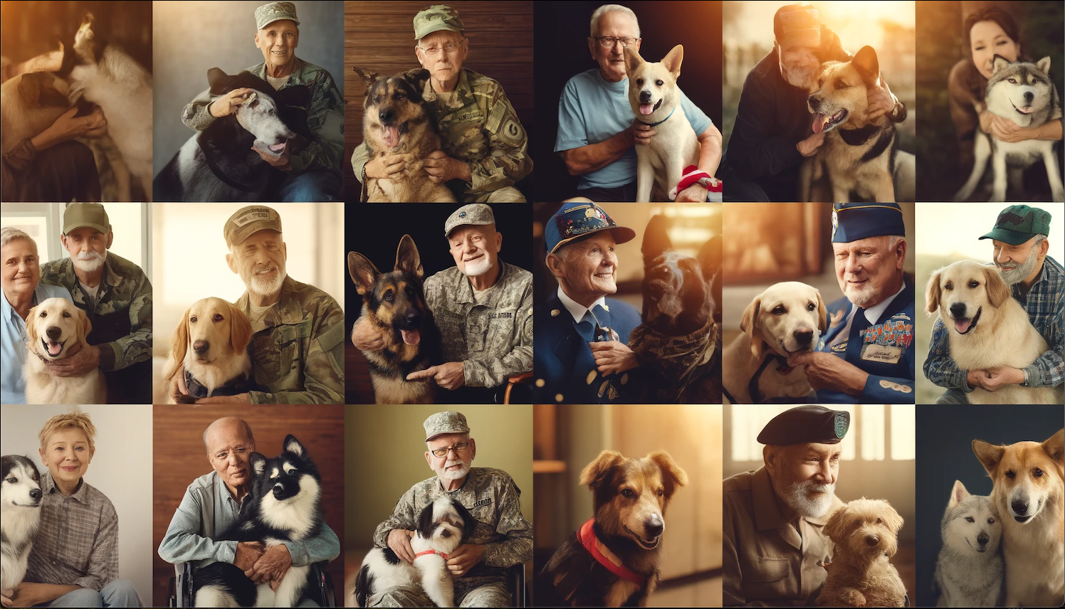 Veteran holding a dog, symbolizing the bond between service members and their pets