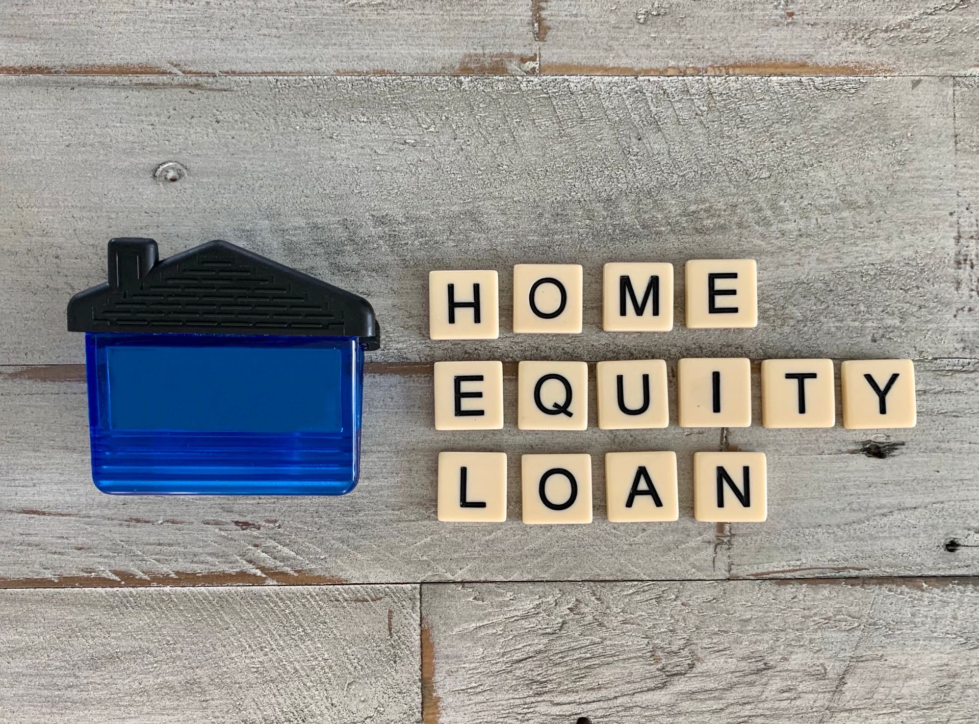 home equity loan flat lay written with tile letters