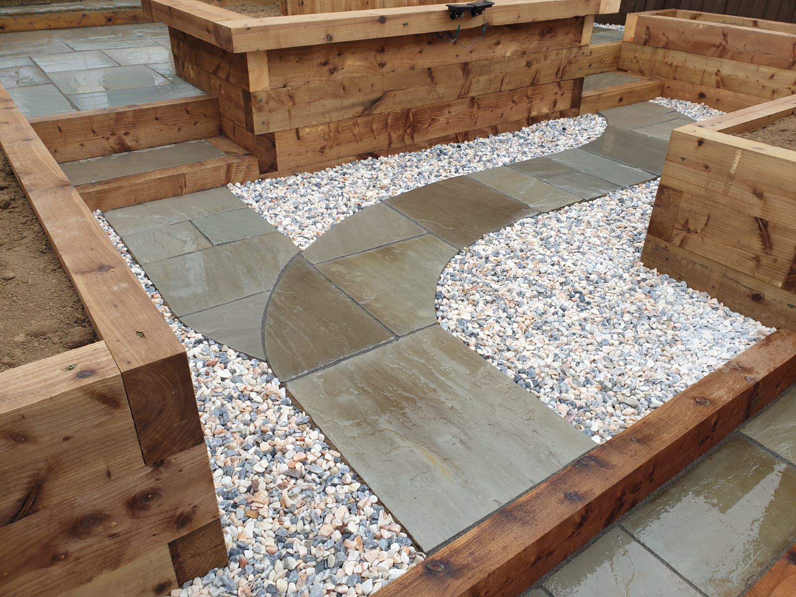 decking and planting area in a garden