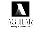 Logo for Aguilar Masonry & Concrete, LLC featuring a stylized white 'A' with a lined gradient on a black square background.