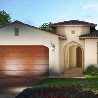 An artist 's impression of a house with a large garage door