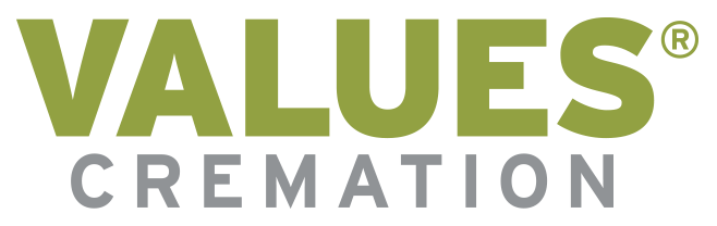 The logo for values cremation is green and white.