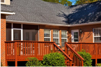 Backyard wooden deck built with stairs in Cheyenne WY