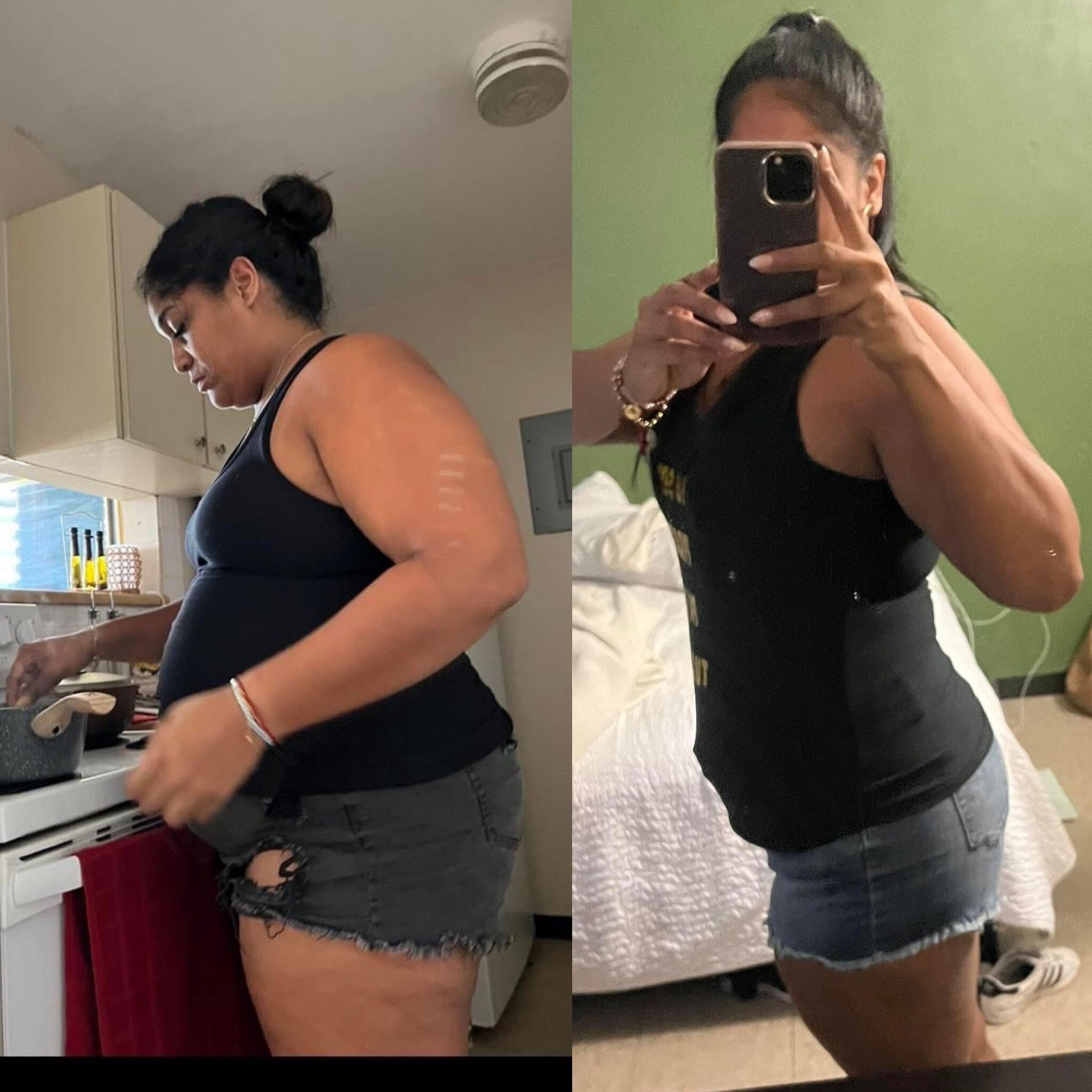 A woman is taking a picture of herself in the mirror