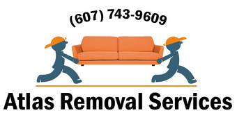 A logo for atlas removal services shows two men carrying an orange couch.