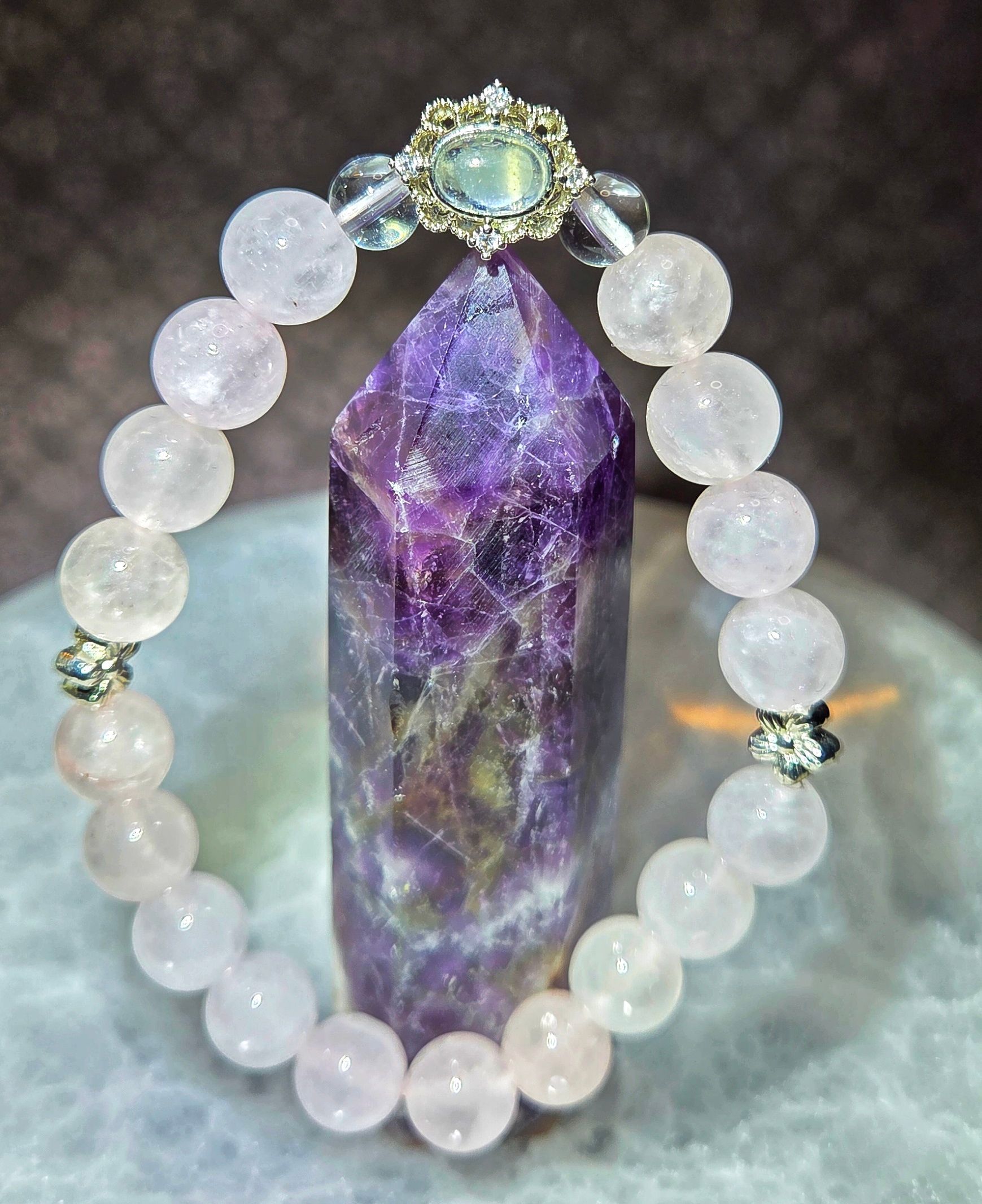 Rose Quartz, Clear Quartz, with Clear Quartz Charm