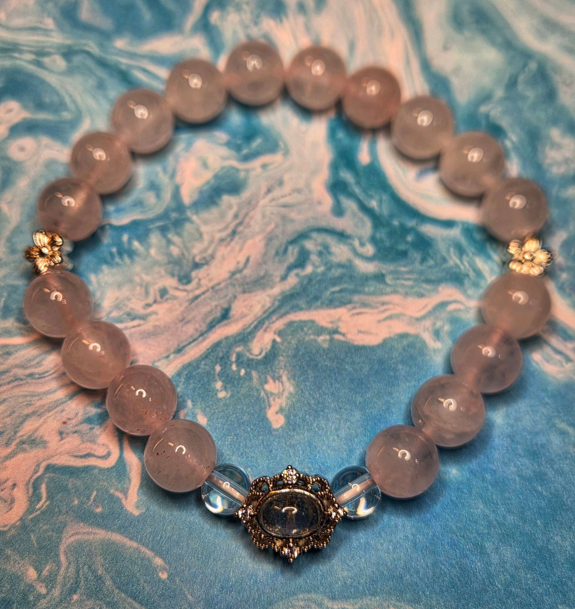 Rose Quartz, Clear Quartz, with Clear Quartz Charm