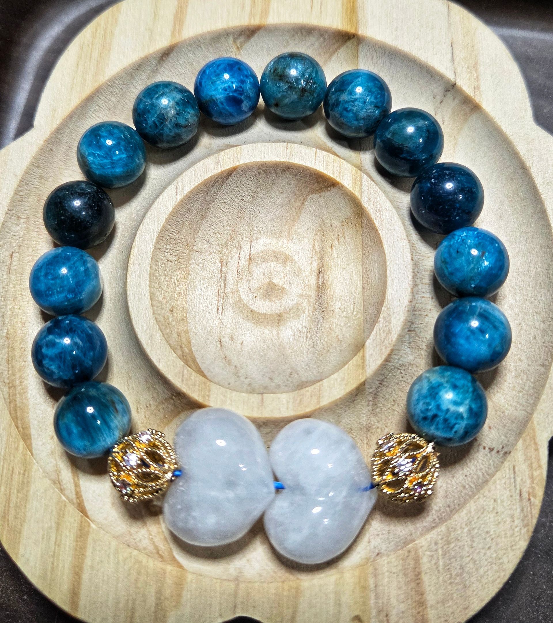 Blue Apatite and Clear Quartz Hearts