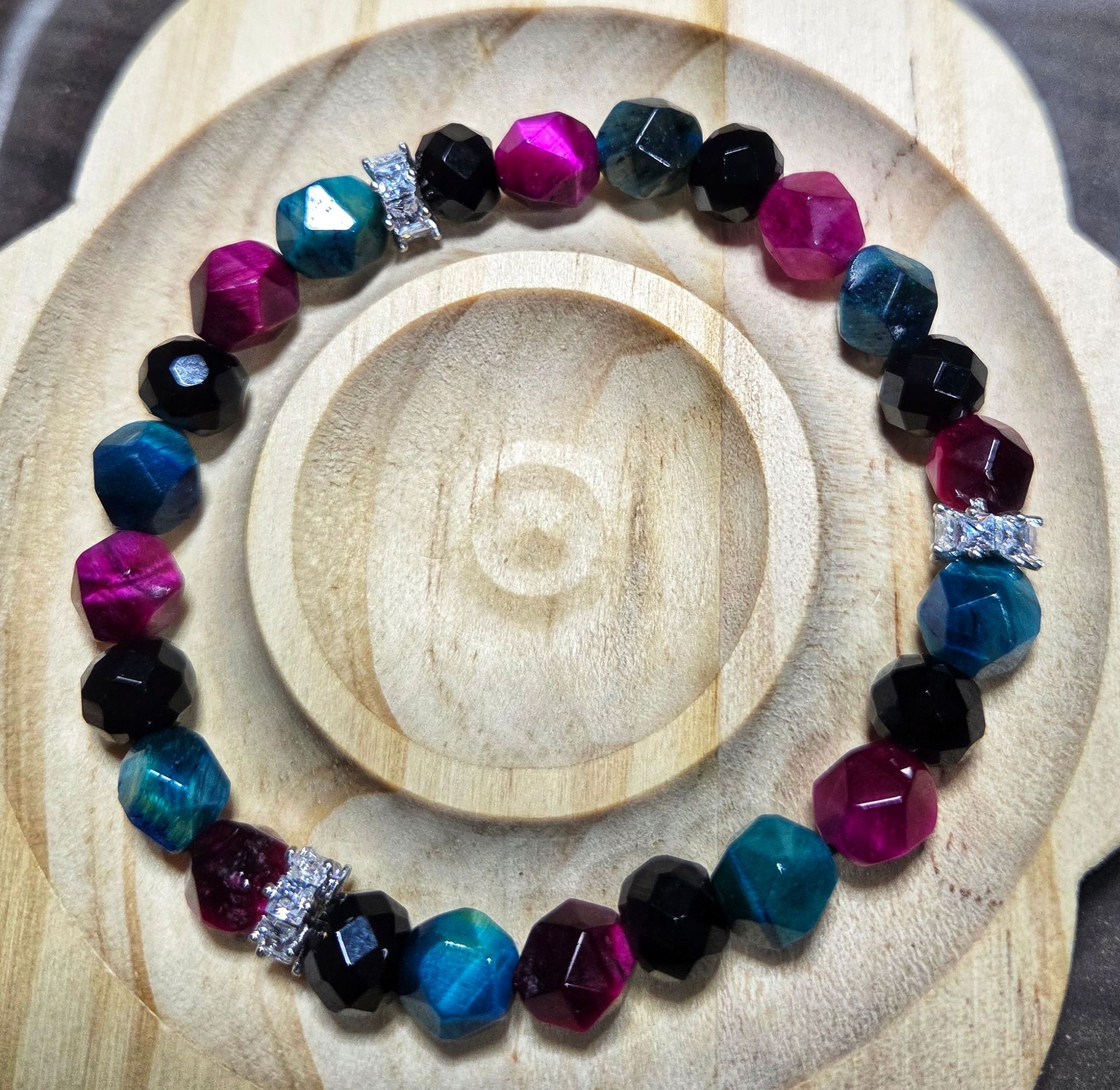 Blue Tiger's Eye Faceted, Pink Tiger's Eye Faceted, and Black Onyx Faceted