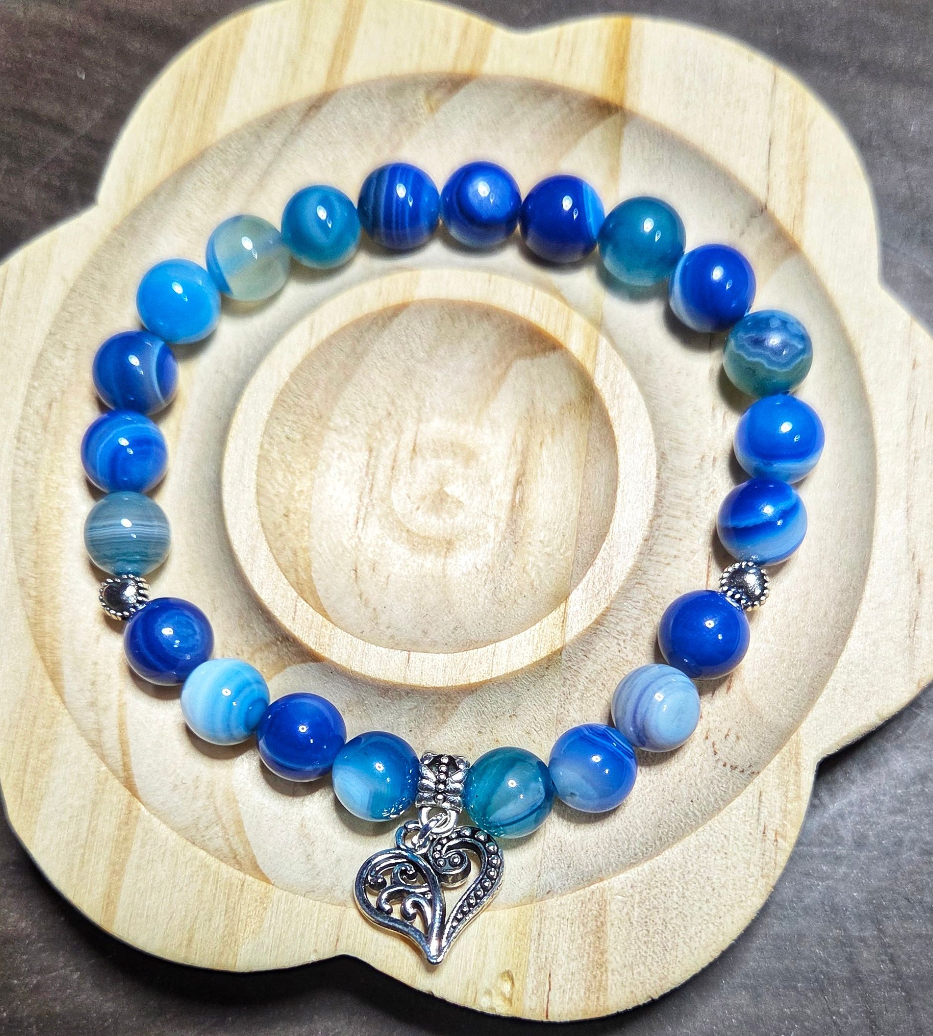 Blue Striped Agate with Heart Charm