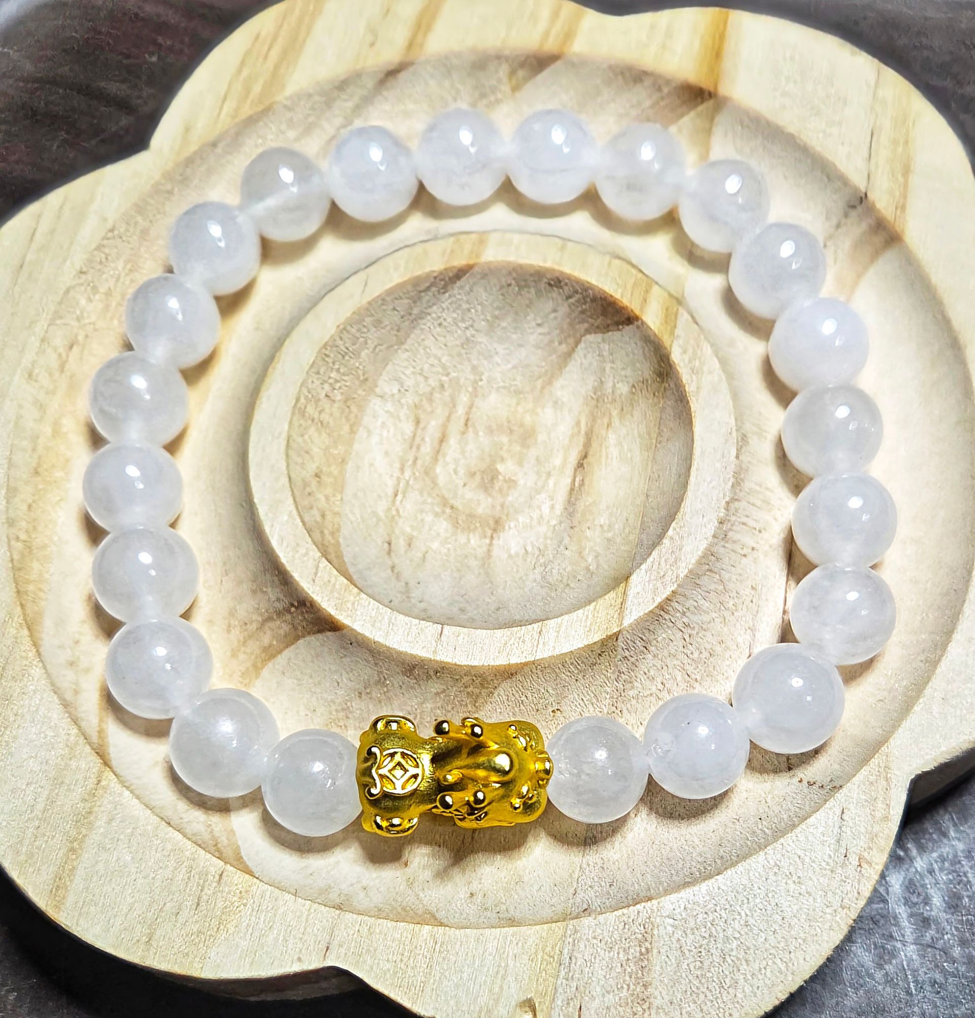 White Jade with Gold Pixiu Charm