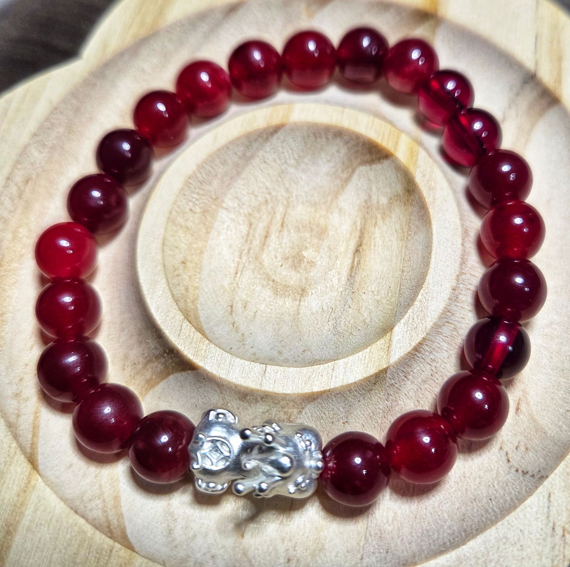 Ruby Jade with Silver Pixiu Charm