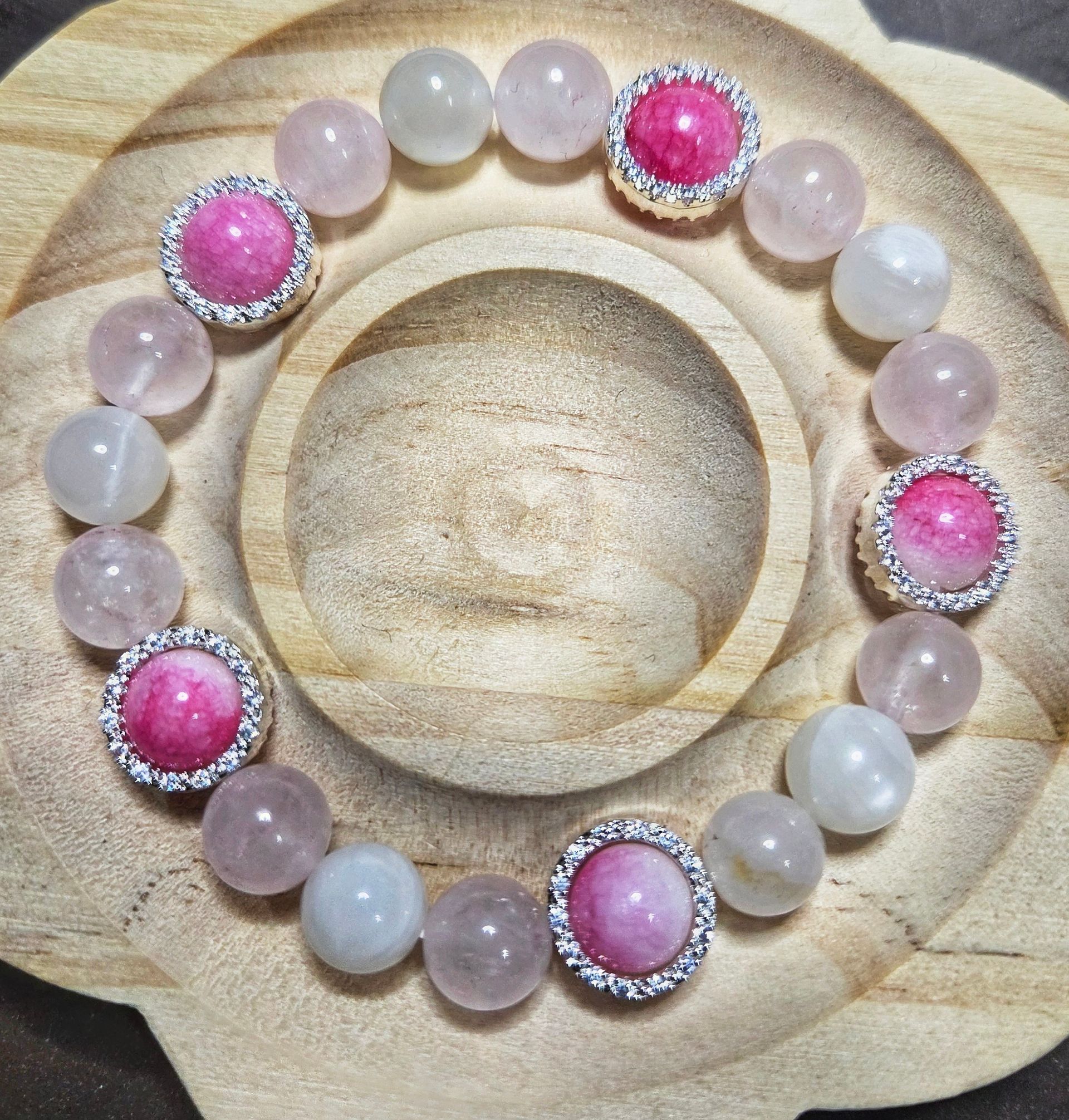 Pink Malaysian Jade, Moonstone, and Rose Quartz