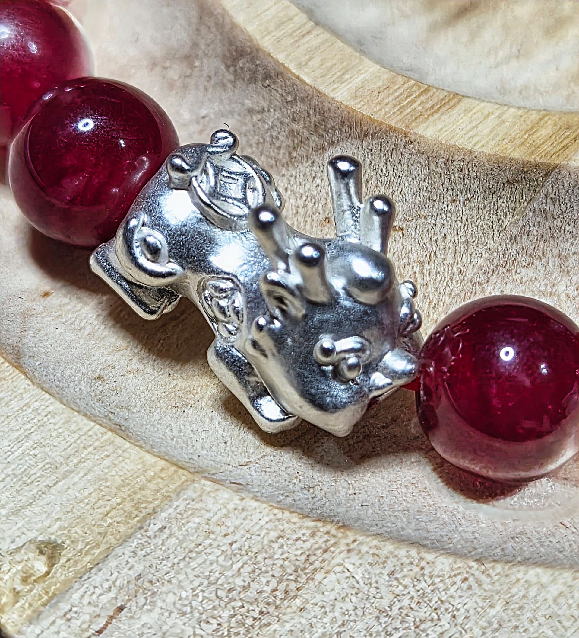 Ruby Jade with Silver Pixiu Charm