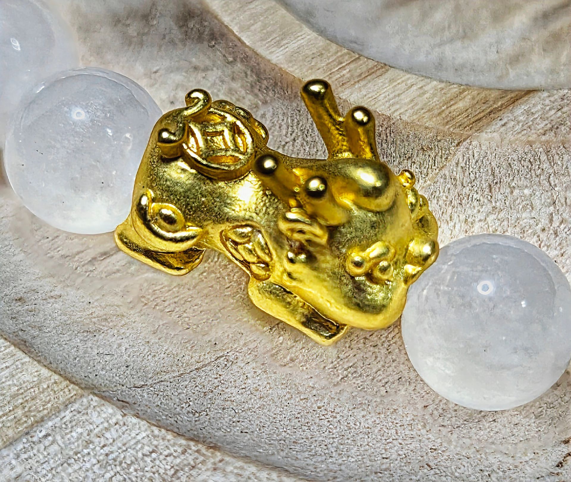 White Jade with Gold Pixiu Charm