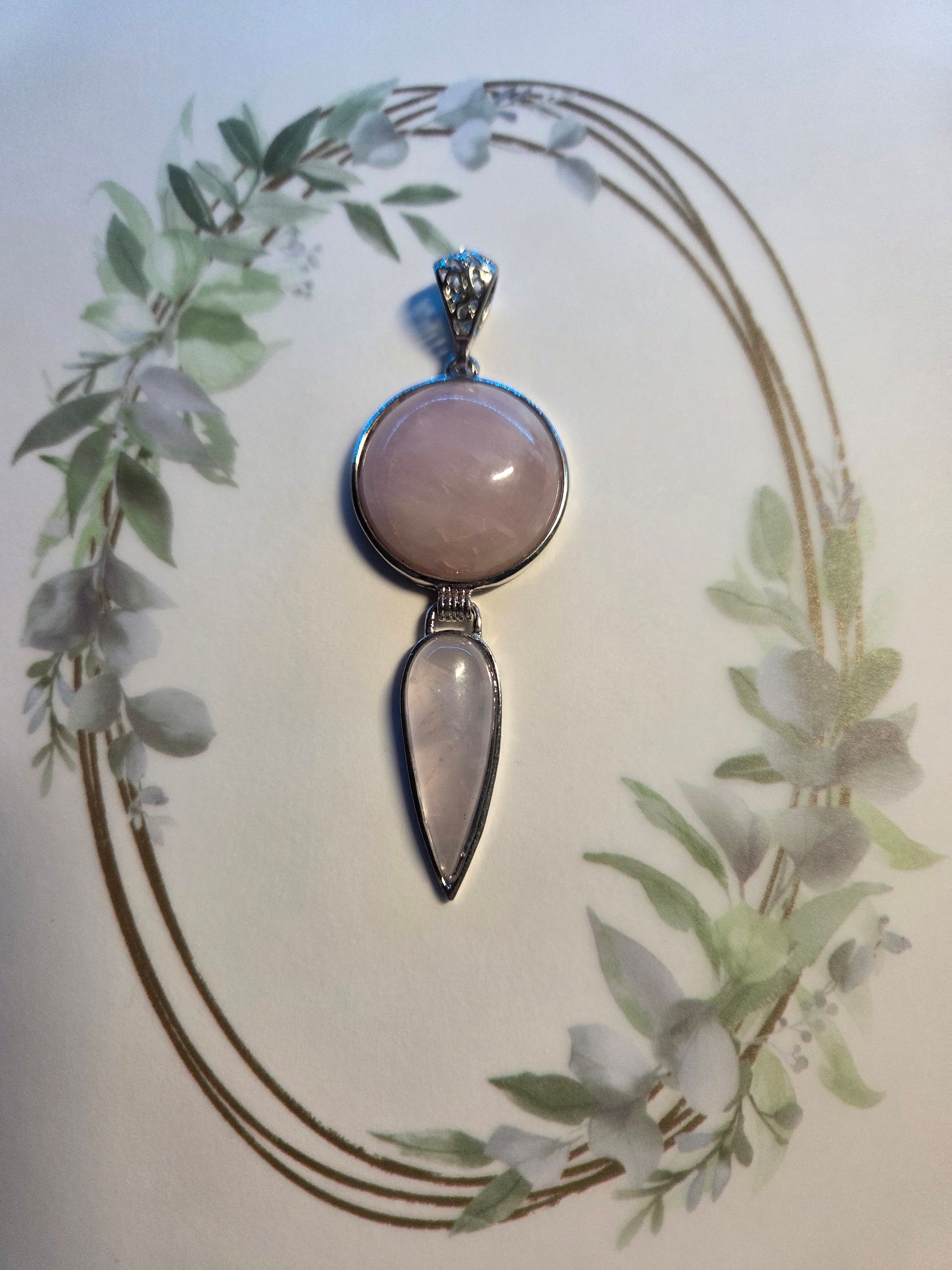 Round Rose Quartz with an upside down Teardrop Rose Quartz