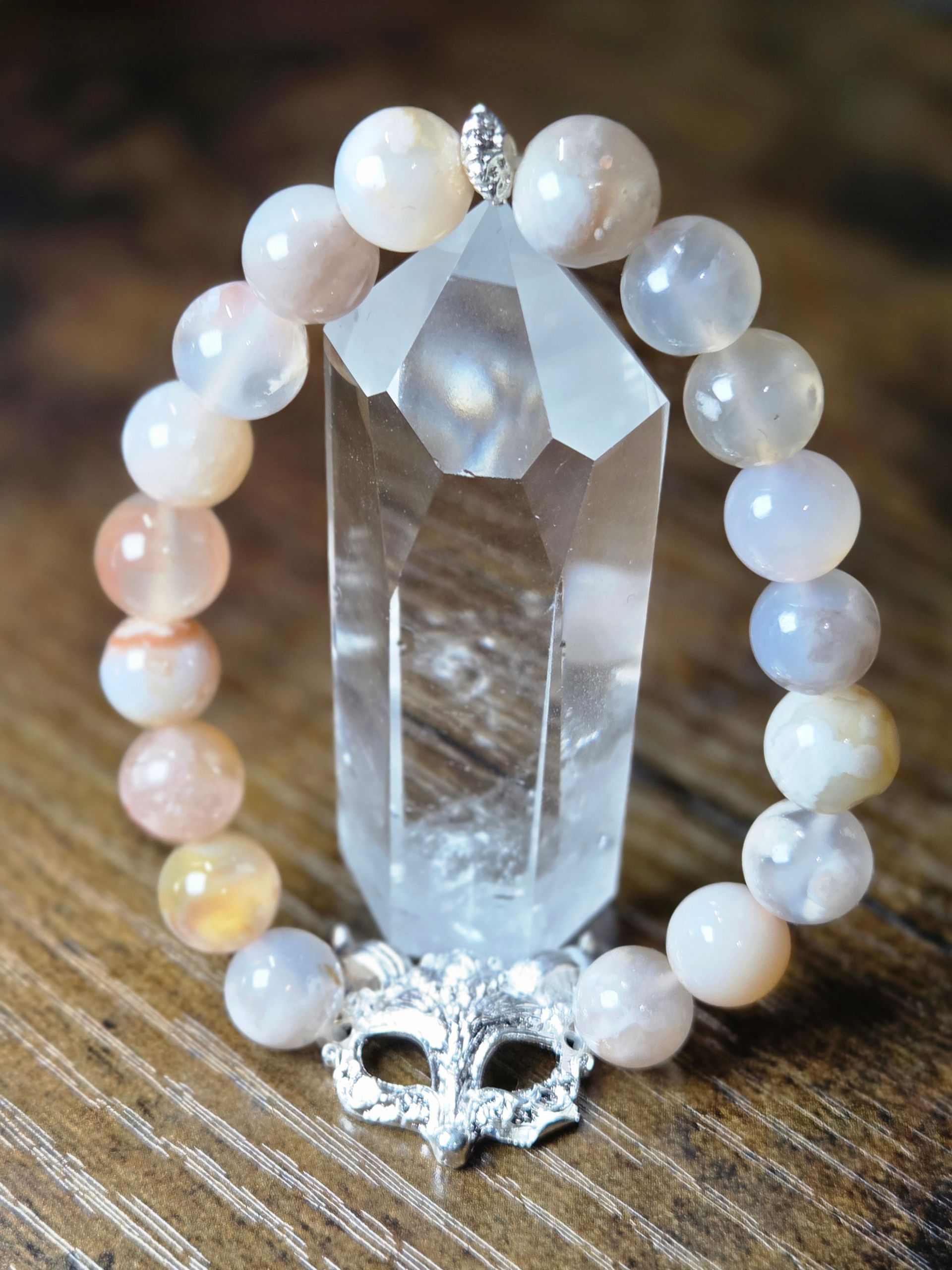 Flower Agate with Fox Mask