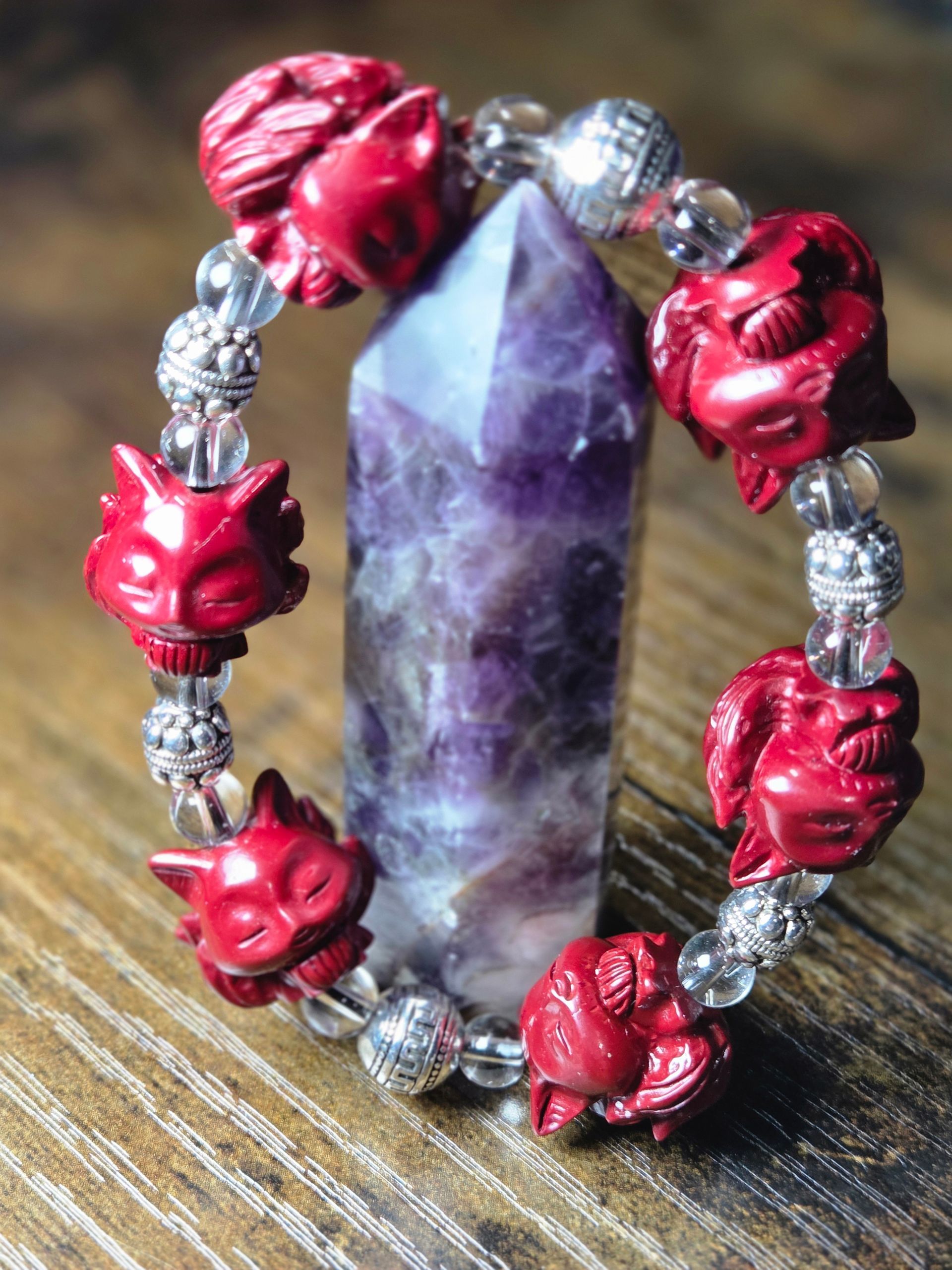 Cinnabar Nine Tail Fox and Clear Quartz