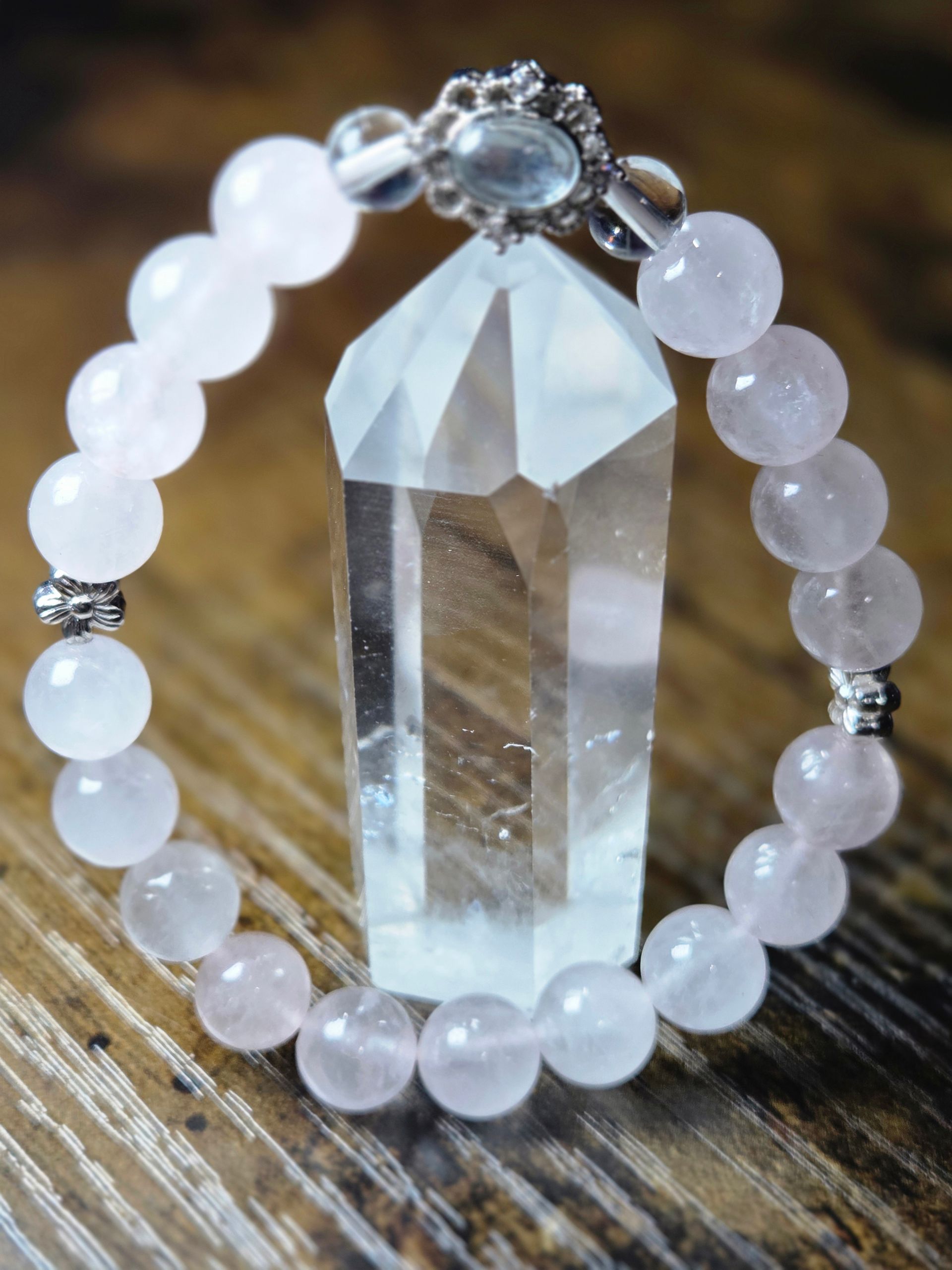 Rose Quartz, Clear Quartz, with Clear Quartz Charm