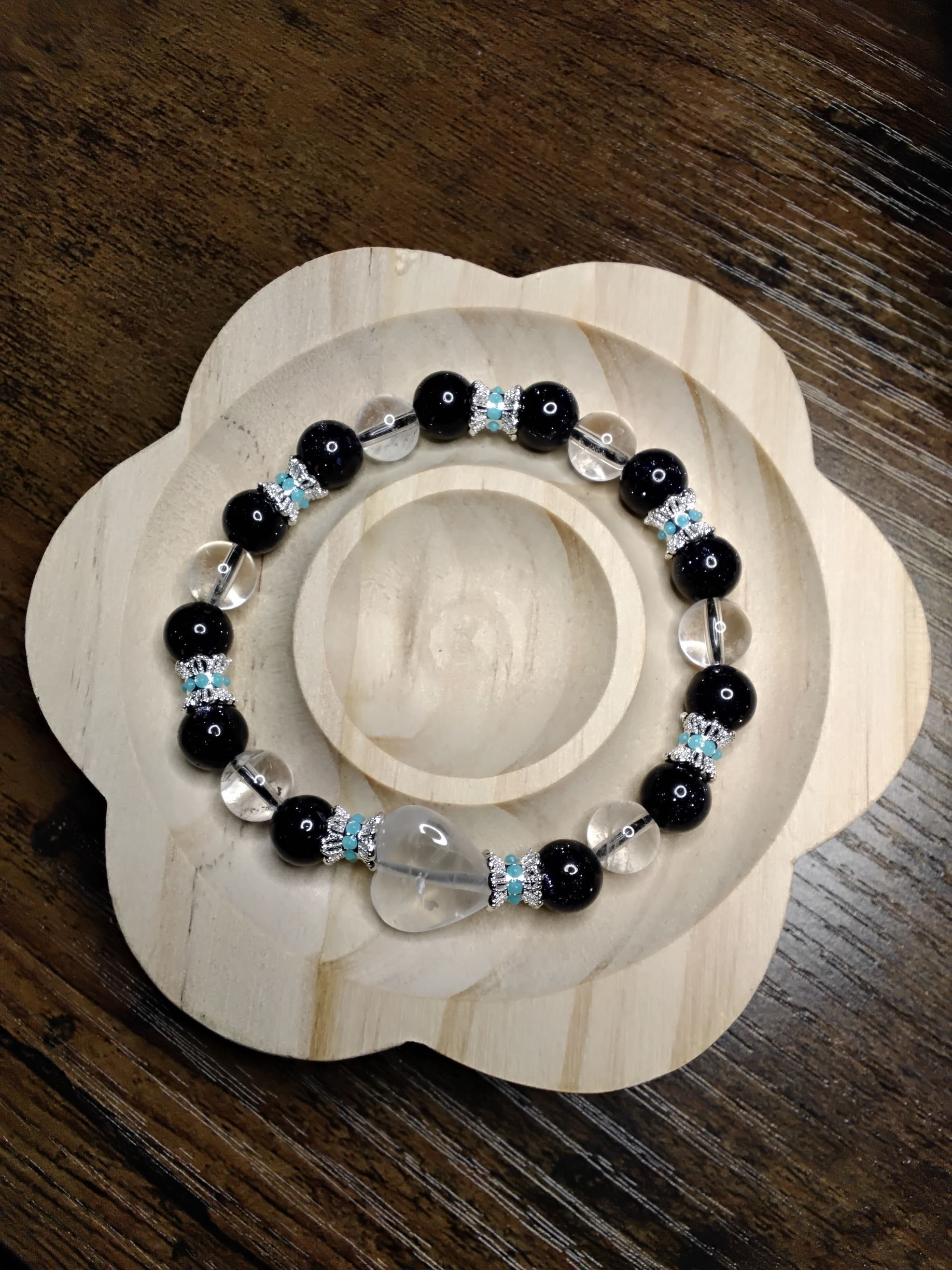 Blue Sandstone, Clear Quartz Heart and beads