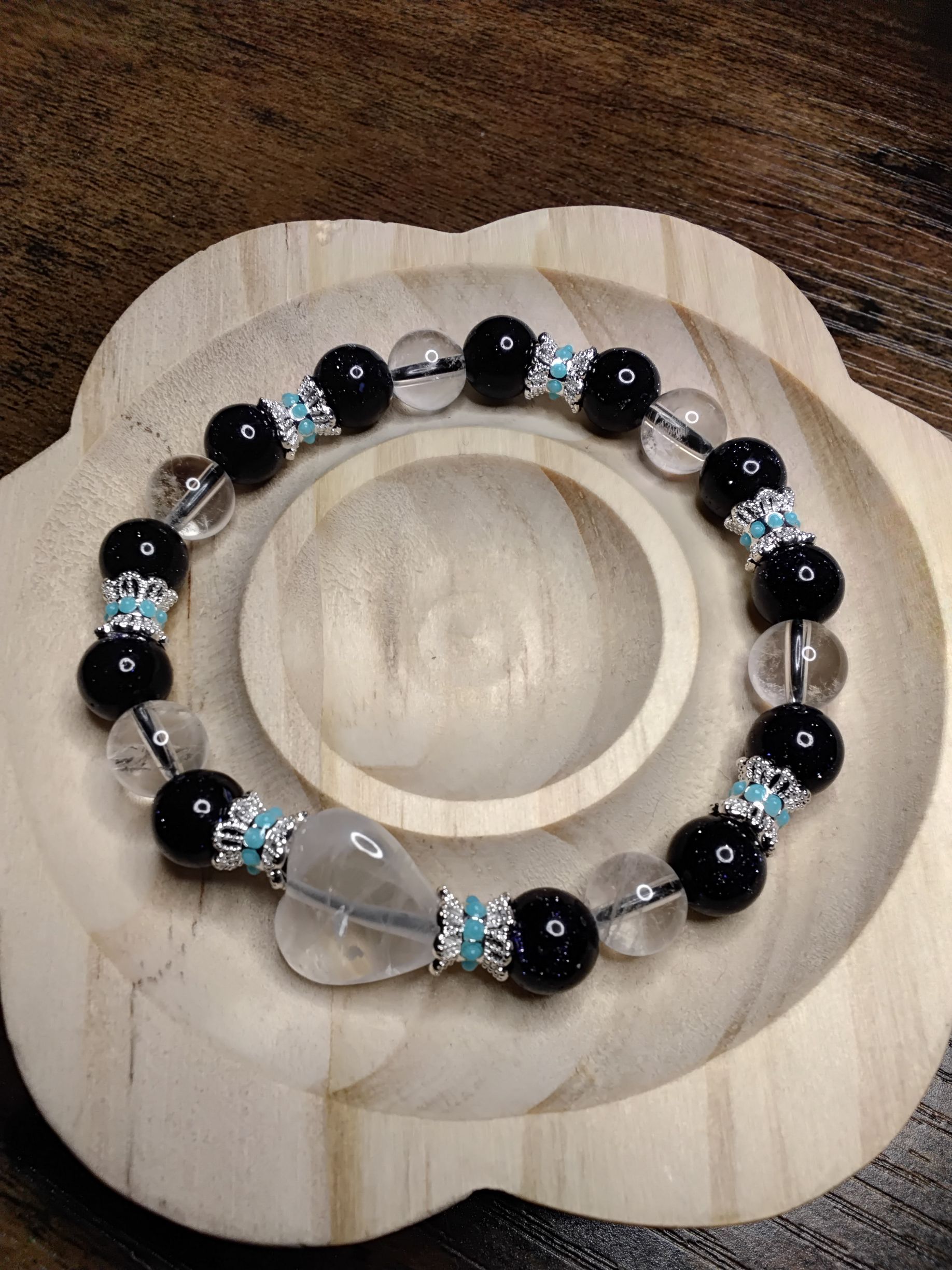 Blue Sandstone, Clear Quartz Heart and beads