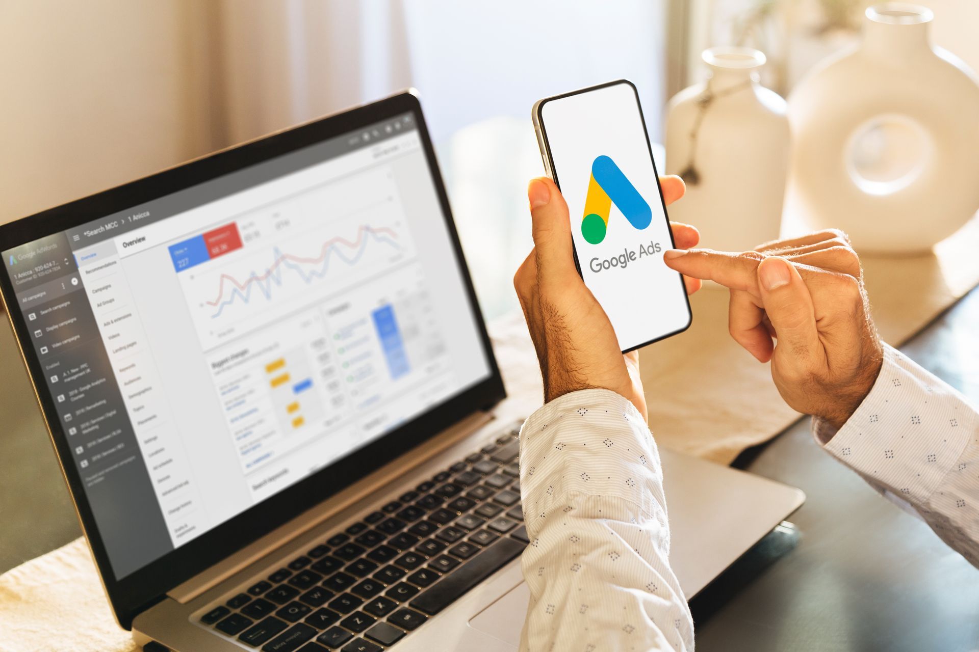 Google Ads performance dashboard showing campaign updates and insights