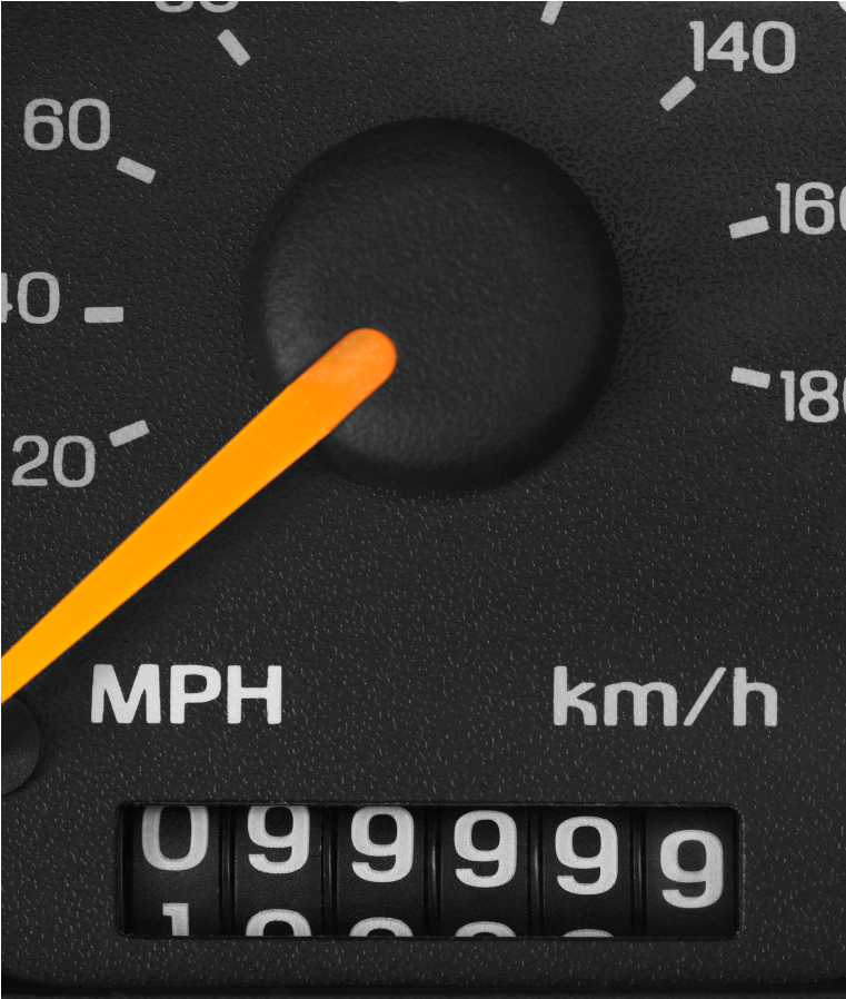 Speedometer at 0 MPH, odometer reads 99999.