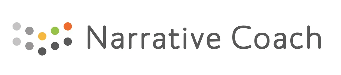 A logo for narrative coach with a white background