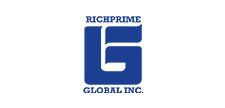 The logo for rich prime global inc. is blue and white.