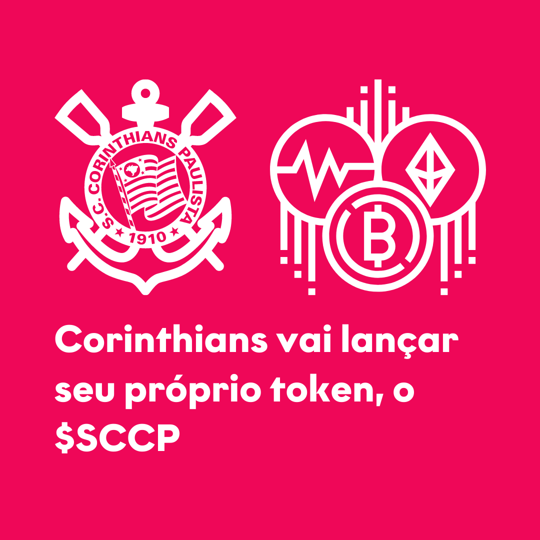 imagem contém o distintivo do Corinthians e símbolos de criptomoeda