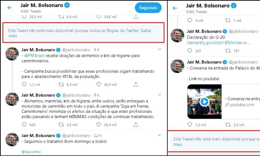 prints de tela do twitter de Jair Bolsonaro