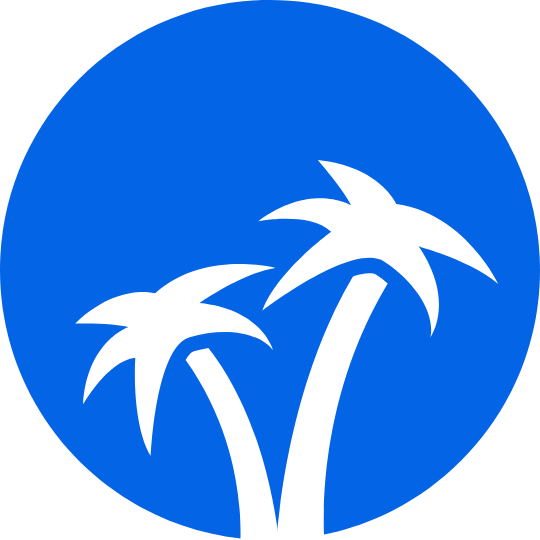 Duas palmeiras em um círculo azul em um fundo branco