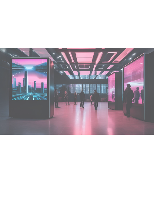 Um grupo de pessoas está em uma sala com luzes rosas.