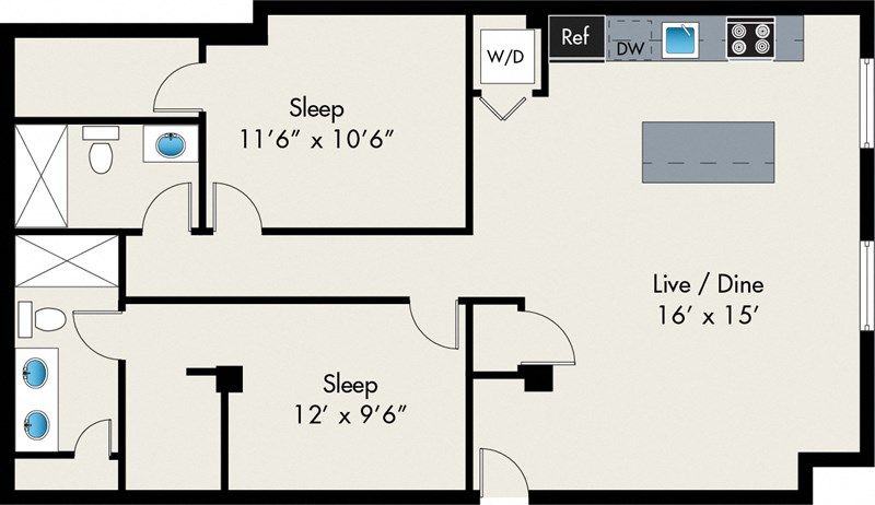 A floor plan of a building  at The Lofts at Gin Alley.
