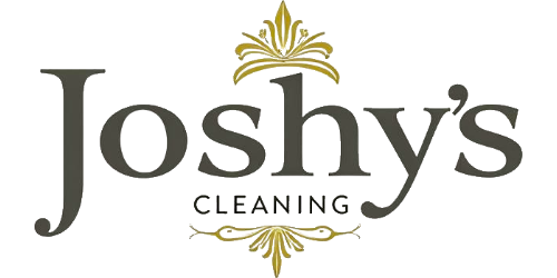Logo for "Joshy's Cleaning," with text in dark gray and decorative gold flourishes.