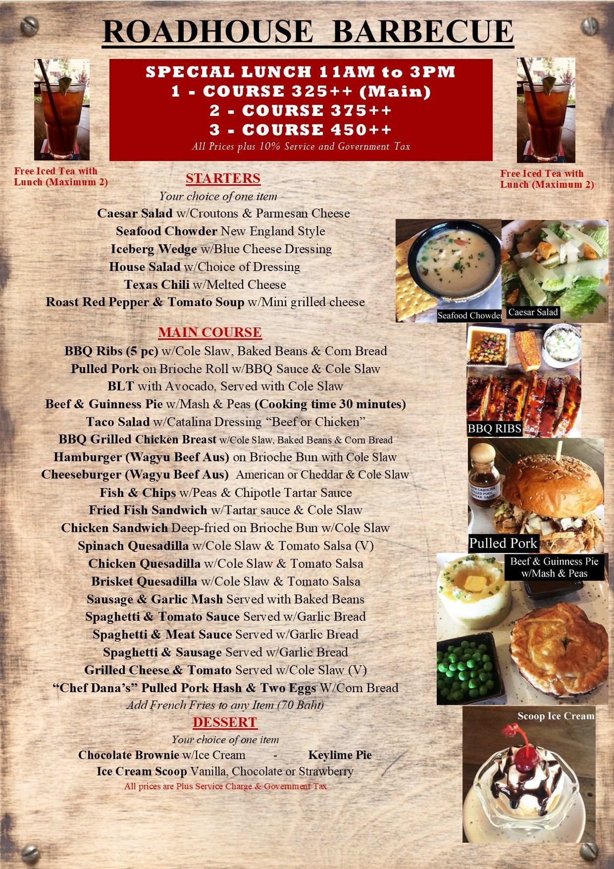A menu for a restaurant called roadhouse barbecue