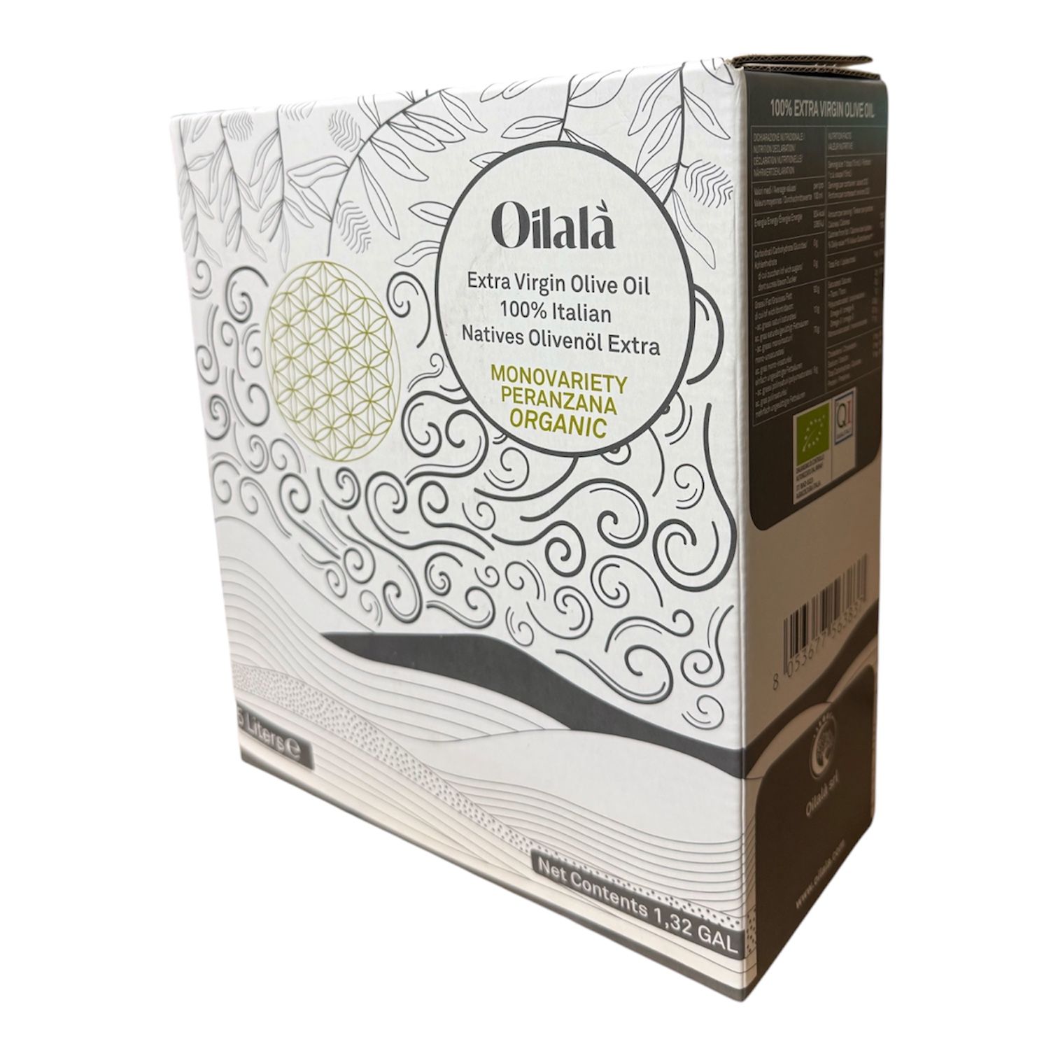 <大容量5公升>Oilalà 佩拉扎納 Peranzana 歐盟有機認證冷油初榨橄欖油