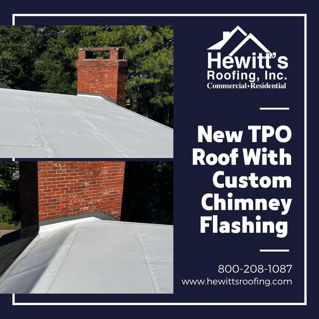 Beautiful new TPO Roof With Custom Chimney Flashing.