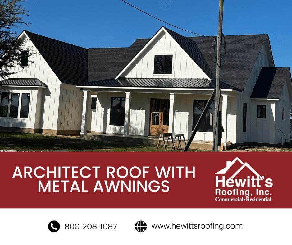 Look at this beautiful architect roof with metal over awnings. Certainteed / Moire Black