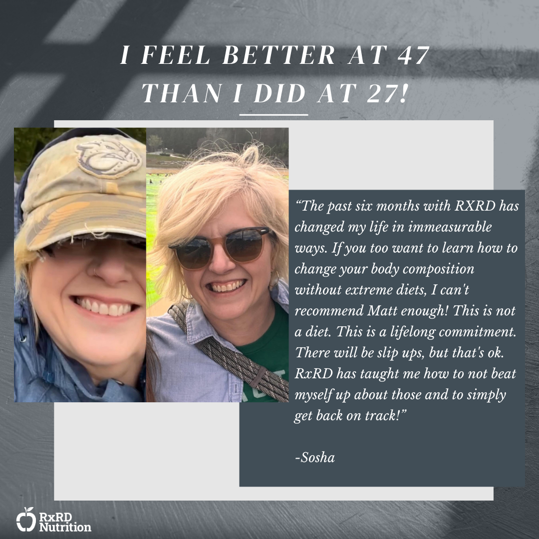 A picture of two women with a caption that says i feel better at 47 than i did at 27