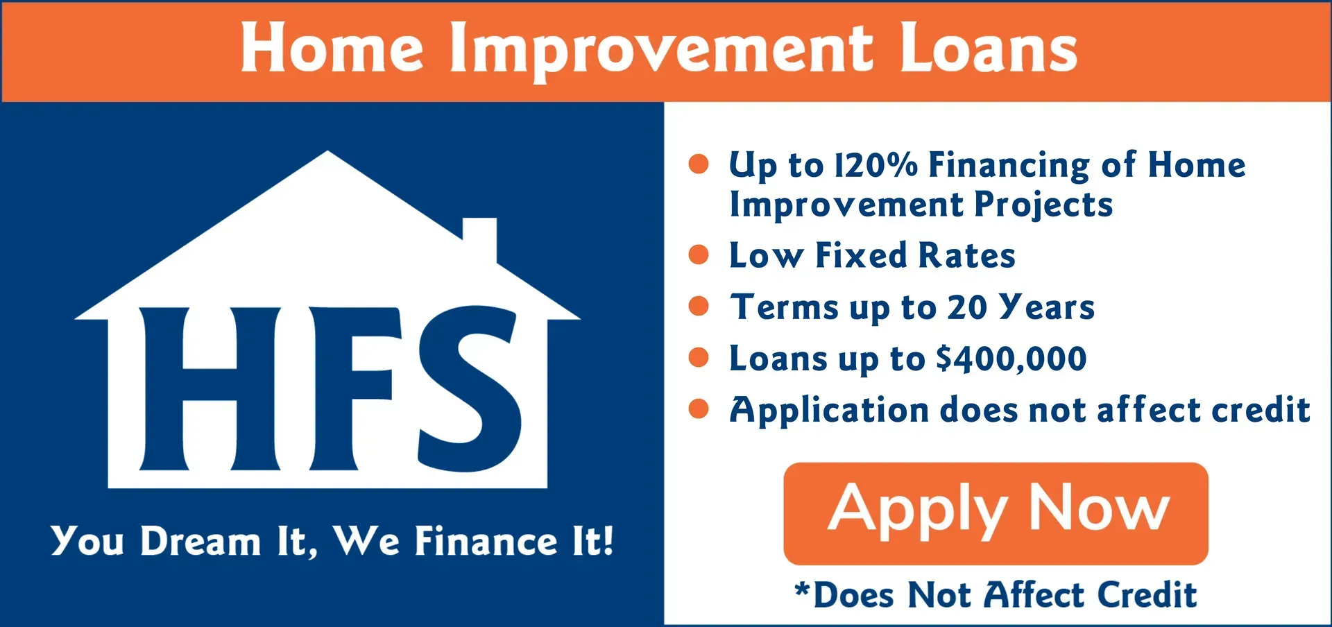 Advertisement for home improvement loans. Contains a house icon, 