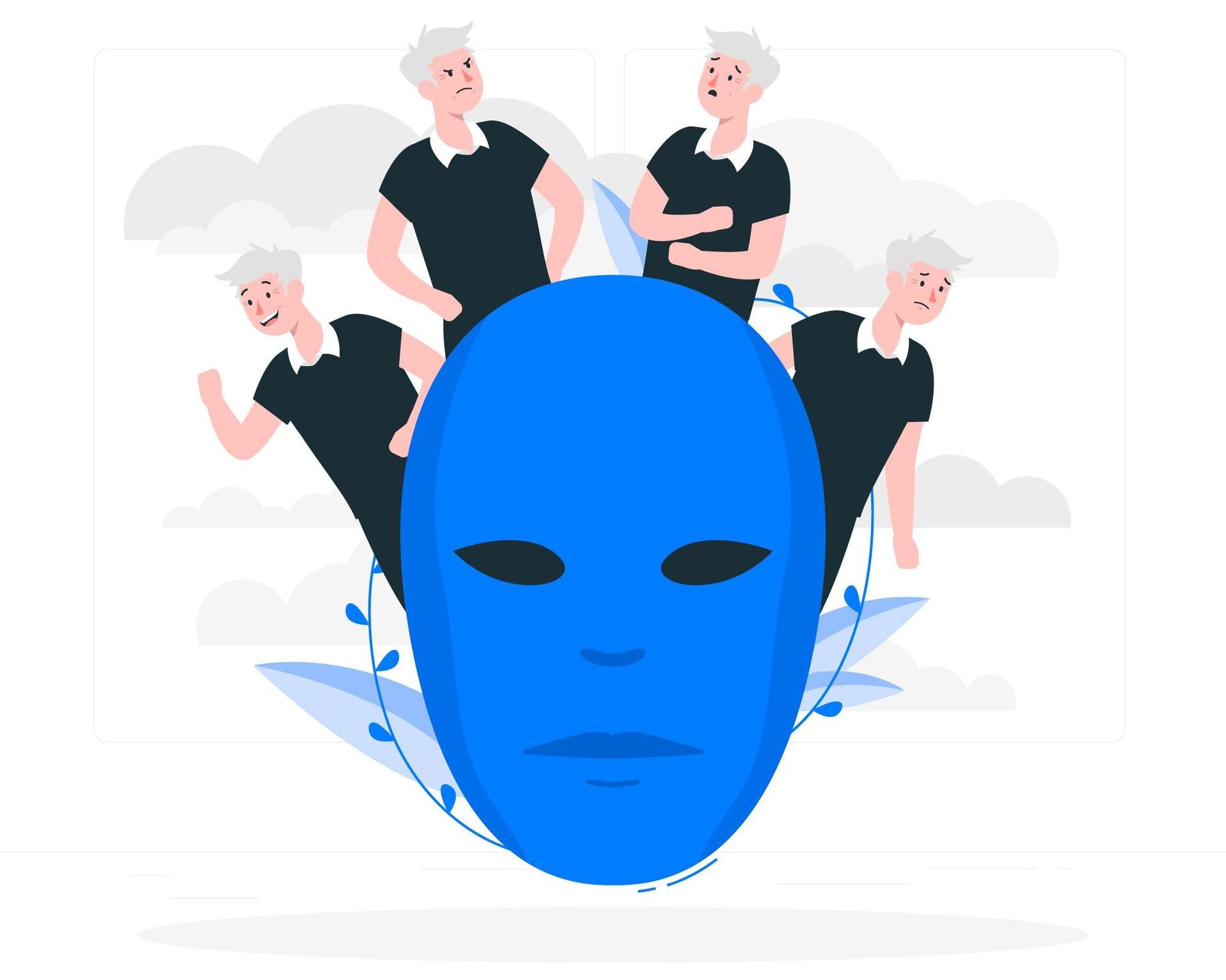 Imagem contendo várias pessoas atrás de uma máscara de cor azul