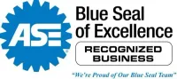 A blue seal of excellence recognized business logo